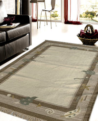 Rugslane Beige Color Floral Durry Carpet 4.0ft X 6.0ft