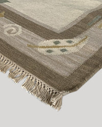 Rugslane Beige Color Floral Durry Carpet 4.0ft X 6.0ft