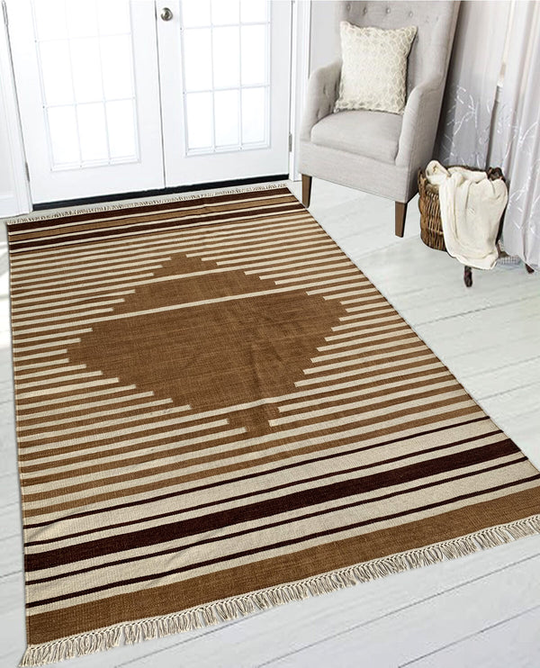 Rugslane Gold Color Modern Durry Carpet 4.8ft X 6.9ft