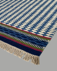 Rugslane Blue Color Modern Durry Carpet 4.7ft X 6.6ft