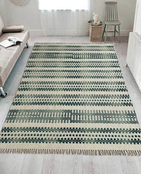 Rugslane Green Color Modern Durry Carpet 4.0ft X 6.0ft