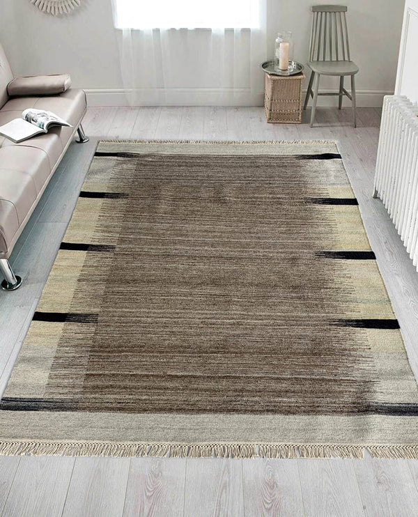 Rugslane Beige Color Plain Durry Carpet 4.6ft X 6.6ft