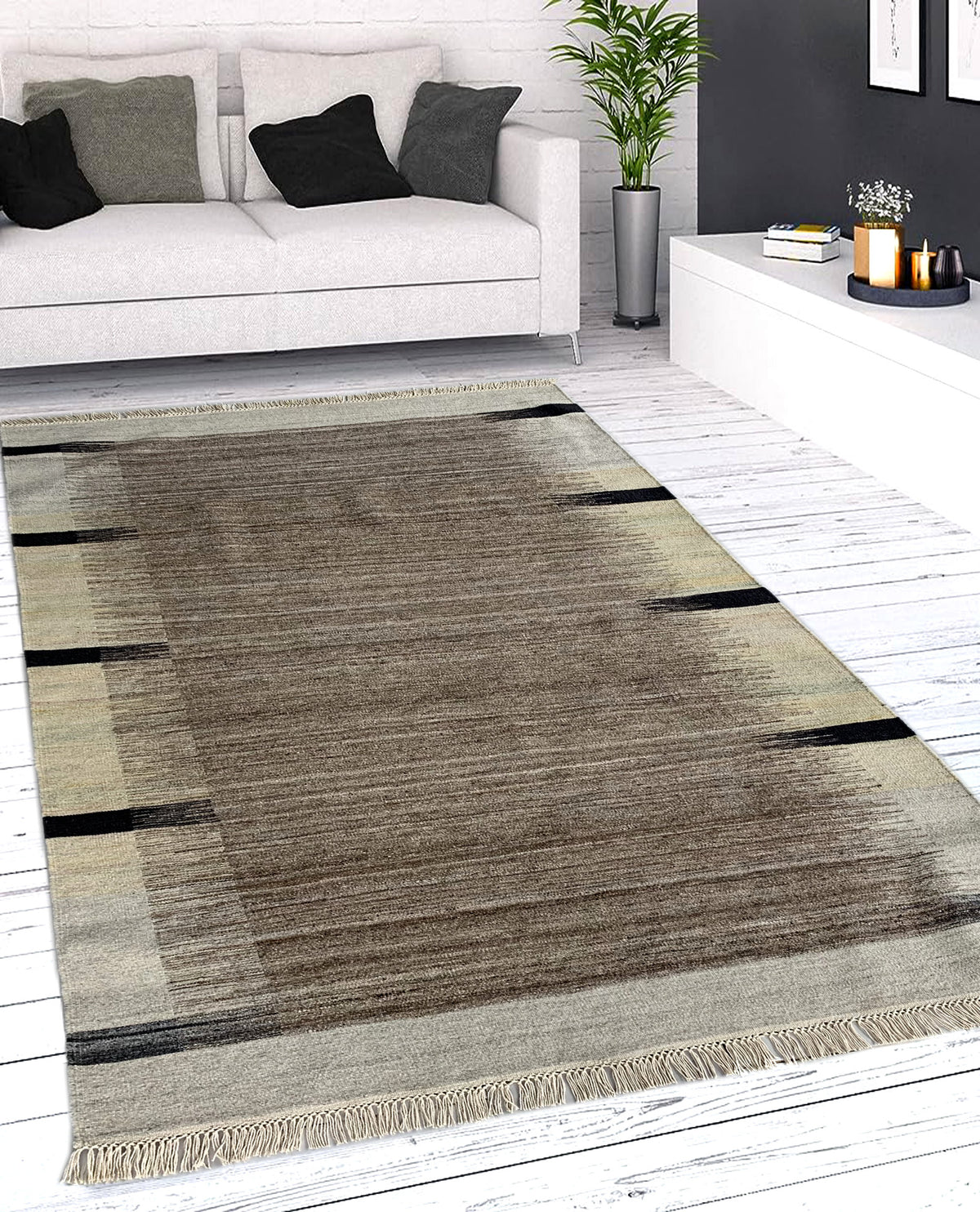 Rugslane Beige Color Plain Durry Carpet 4.6ft X 6.6ft