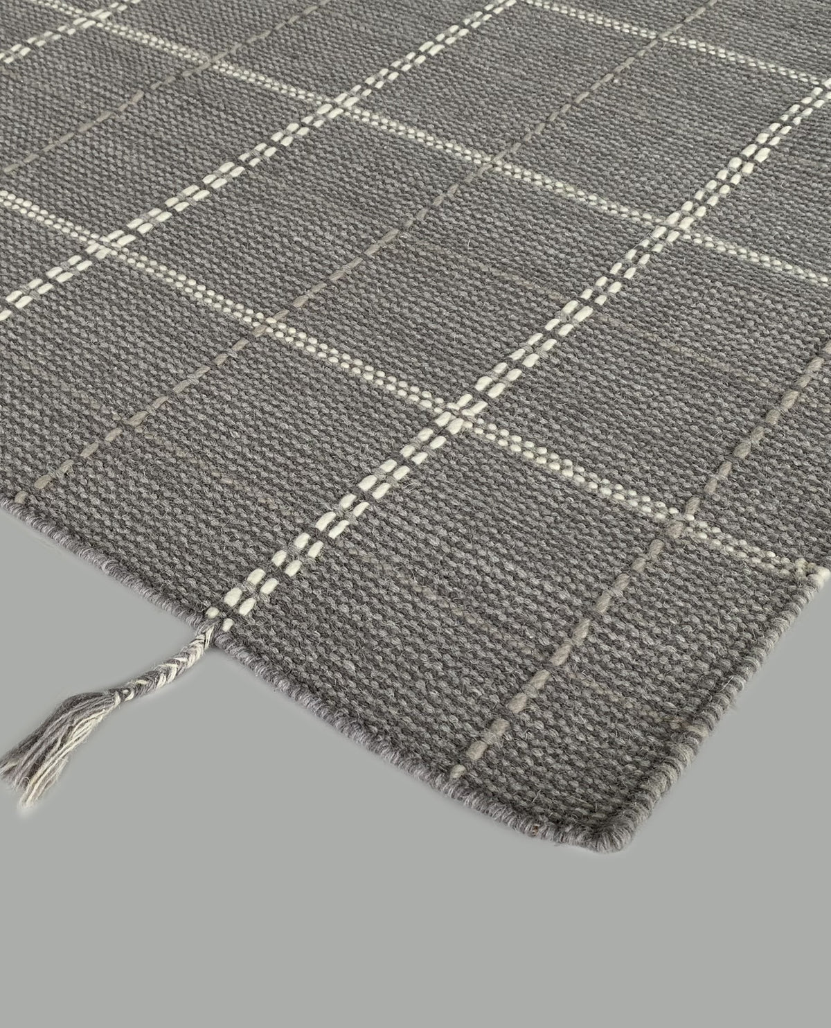 Rugslane Grey Color Modern Durry Carpet 4.9ft X 6.4ft