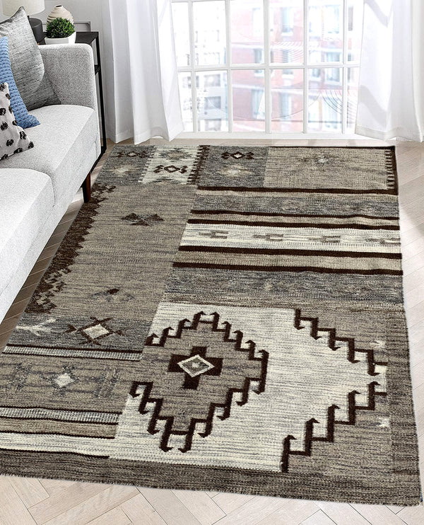 Rugslane Grey Color Modern Durrie Carpet 4.7ft X 6.6ft