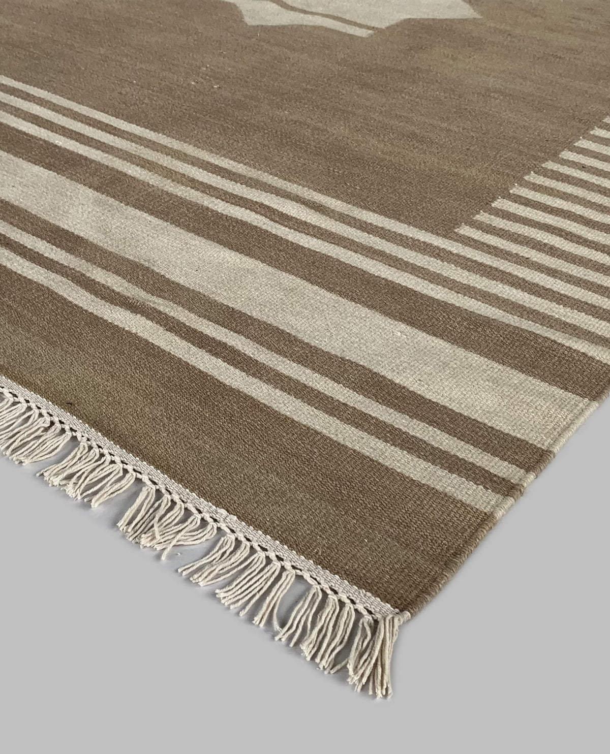 Rugslane Beige Color Modern Durry Carpet 4.8ft X 6.6ft