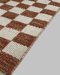 Rugslane White Rust Color Modern Box Design Woolen Flatweave Kilim Durry 4.5ft X 6.5ft