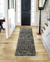 Rugslane Black & White Color Modern Design Runner Carpet Size 3.3ft X 6.6ft