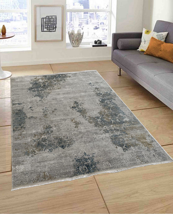 Rugslane Supreme Silver Grey Erased Abstract Premium Botanical Silk Carpet