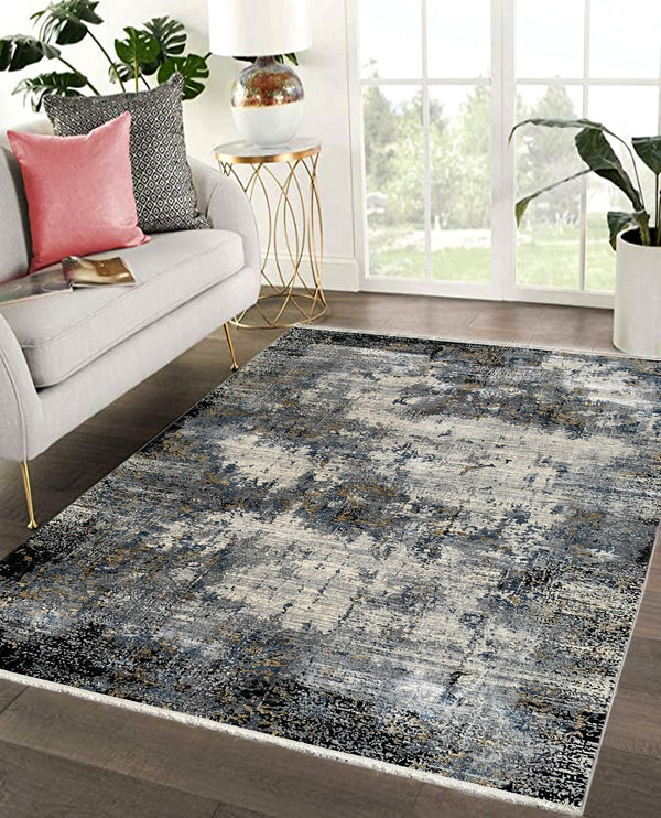 Rugslane Grey Multi Abstract Modern Premium Botanical Silk Carpet
