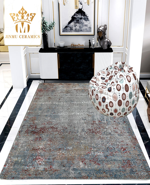 Rugslane Supreme Silver Red Abstract Premium Botanical Silk Carpets