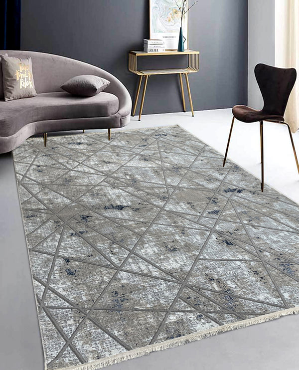 Rugslane Vegas Abstract Design Beige Grey Color Wool & Viscose Mix Superior Quality Carpet