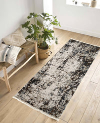 Rugslane  White and Brown Color Modern Design Wool & Viscose Mix Superior Quality Runner Carpet 2.6ft X 5.0ft