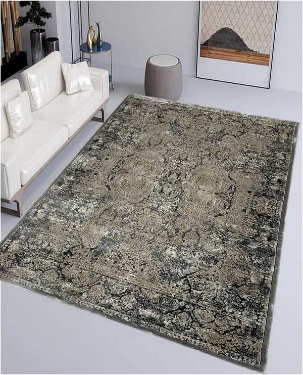 Rugslane Grey Beige Transitional Design Carpet 4ft X 6ft