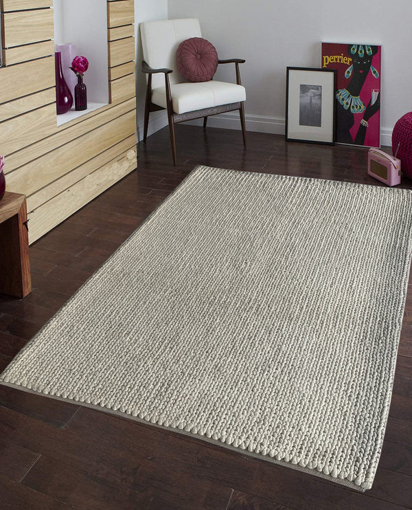 Rugslane Hand Woven White Plain Carpet 5.3ft X 7.7ft