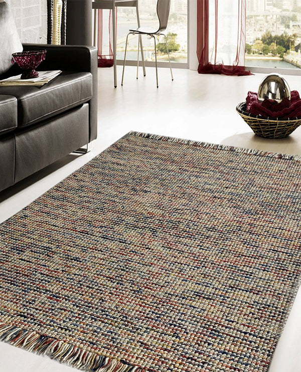 Rugslane Hand Woven Multi color Plain Carpet 4.6ft X 6.6ft
