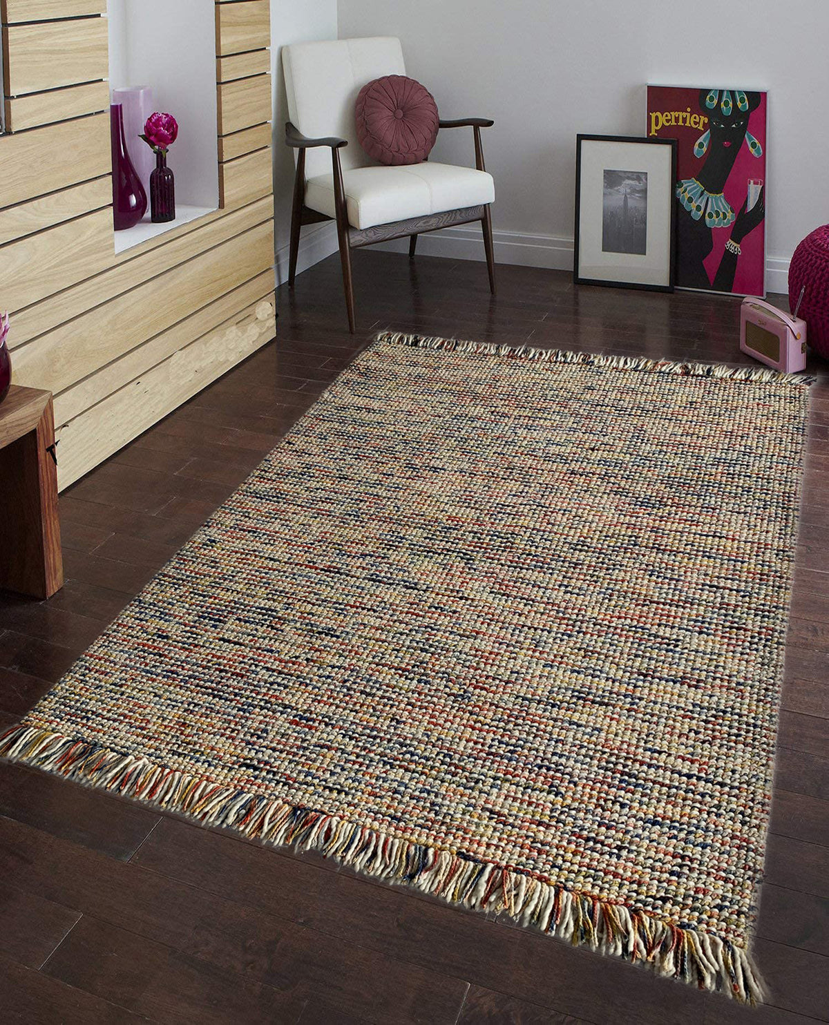 Rugslane Hand Woven Multi color Plain Carpet 4.6ft X 6.6ft