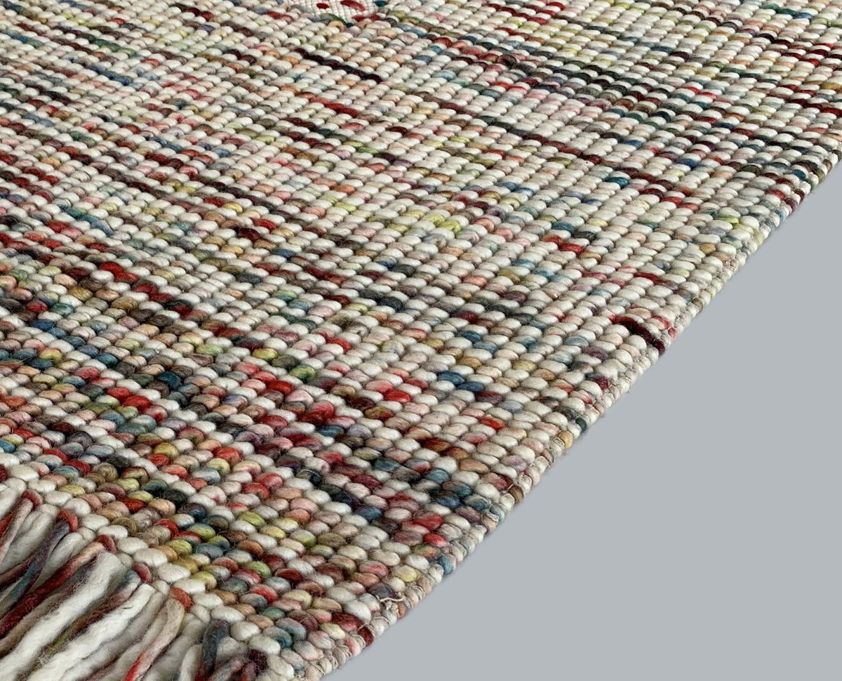 Rugslane Red Multi Color Thick Felted Yarn Hand Woven Textured Plain Carpet 4.6ft X 6.6ft