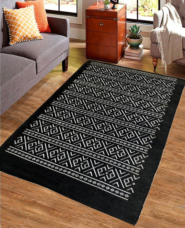 Rugslane Black Modern Jute Carpet 5.7ft X 7.10ft