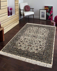Rugslane Irani White Ground White Border Traditional Design High Quality Super Premium Silk Carpet