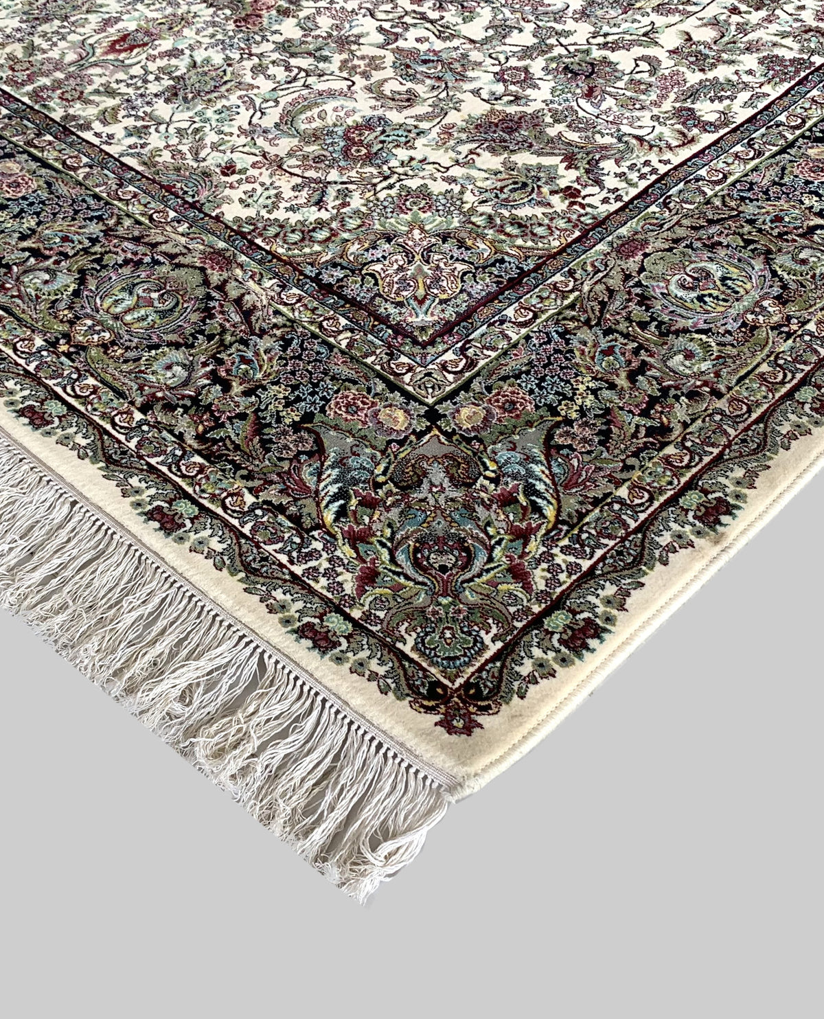 Rugslane Irani White Ground White Border Traditional Design High Quality Super Premium Silk Carpet