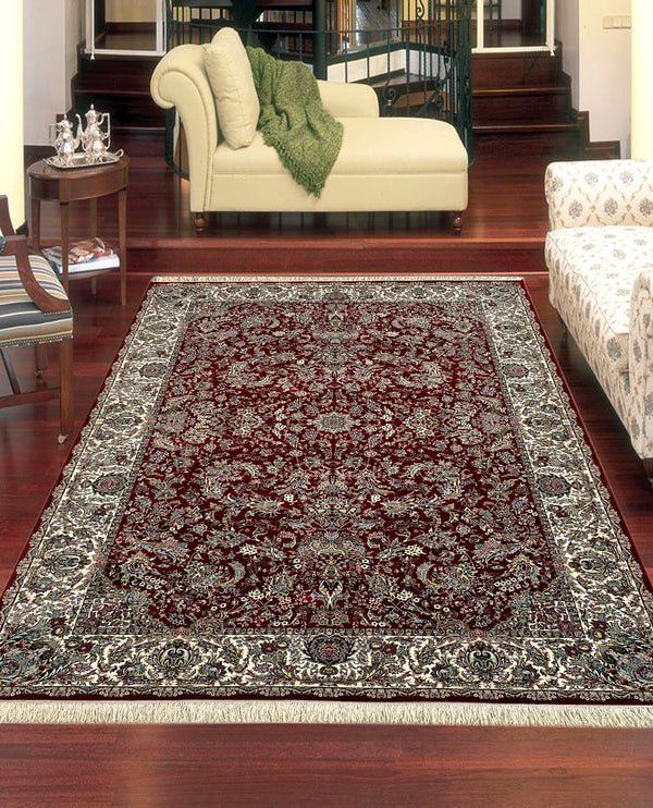 Rugslane Irani Red Ground White Border Traditional Design High Quality Super Premium Silk Carpet