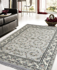 Rugslane Irani Silver Ground White Border Traditional Design High Quality Super Premium Silk Carpet 5 ft 7.5 ft