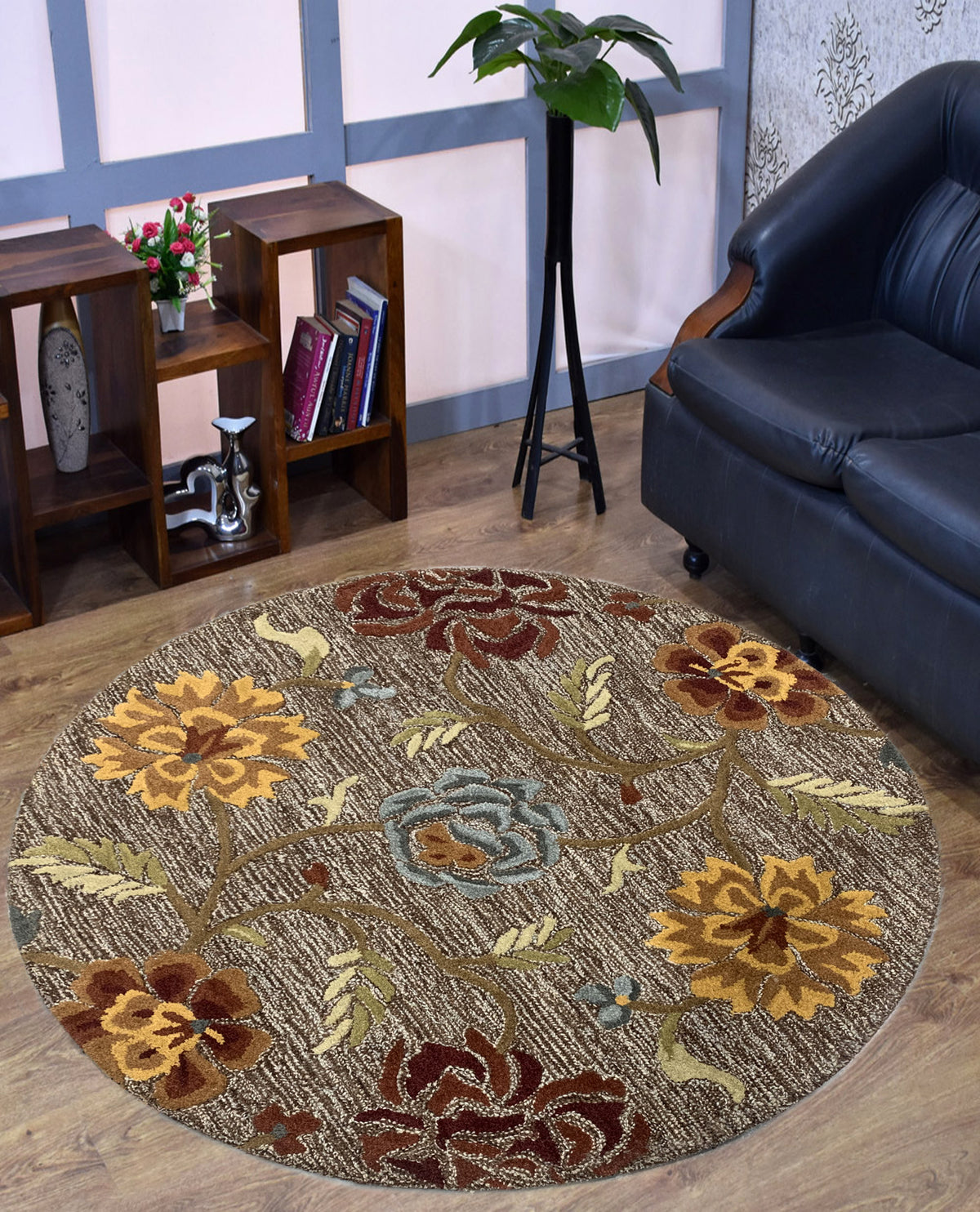 Rugslane Brown Floral Carpet 4ft Round