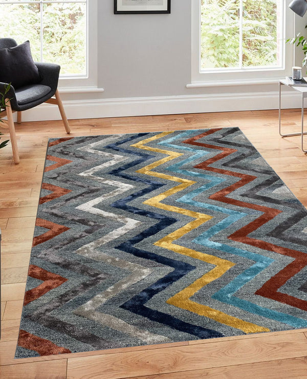 Rugslane Multi Modern Geometrical Woollen Handmade Carpet 5ft X 7ft