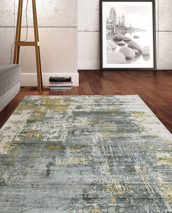 Rugslane Moderno Silver Grey Abstract Luxurious 100% Viscose  Carpet 6ft X 9ft