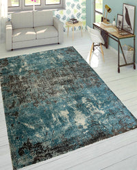 Rugslane Moderno Turquoise Charcoal Abstract Design Luxurious 100% Banana Silk Carpet 8 ft X 10 ft