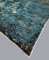 Rugslane Moderno Turquoise Charcoal Abstract Design Luxurious 100% Banana Silk Carpet 8 ft X 10 ft