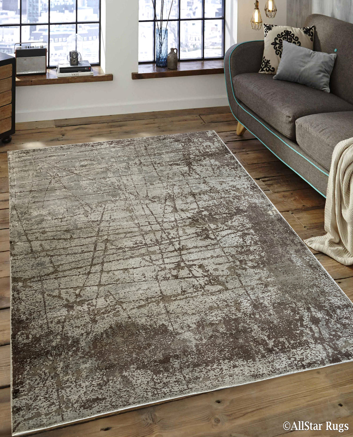 Rugslane Moderno Brown Beige Abstract Design Luxurious 100% Banana Silk Carpet 8 ft X 10 ft