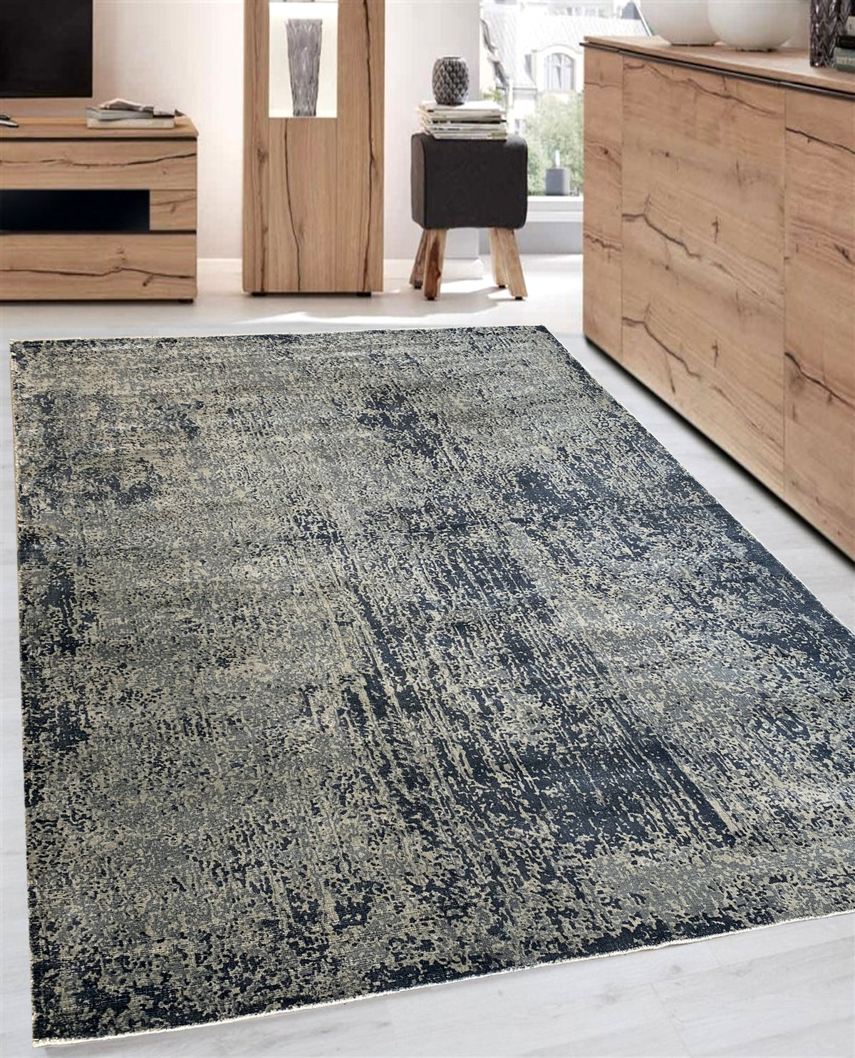 Rugslane Blue 100% Banana Silk Abstract Carpet 8fft X 10ft