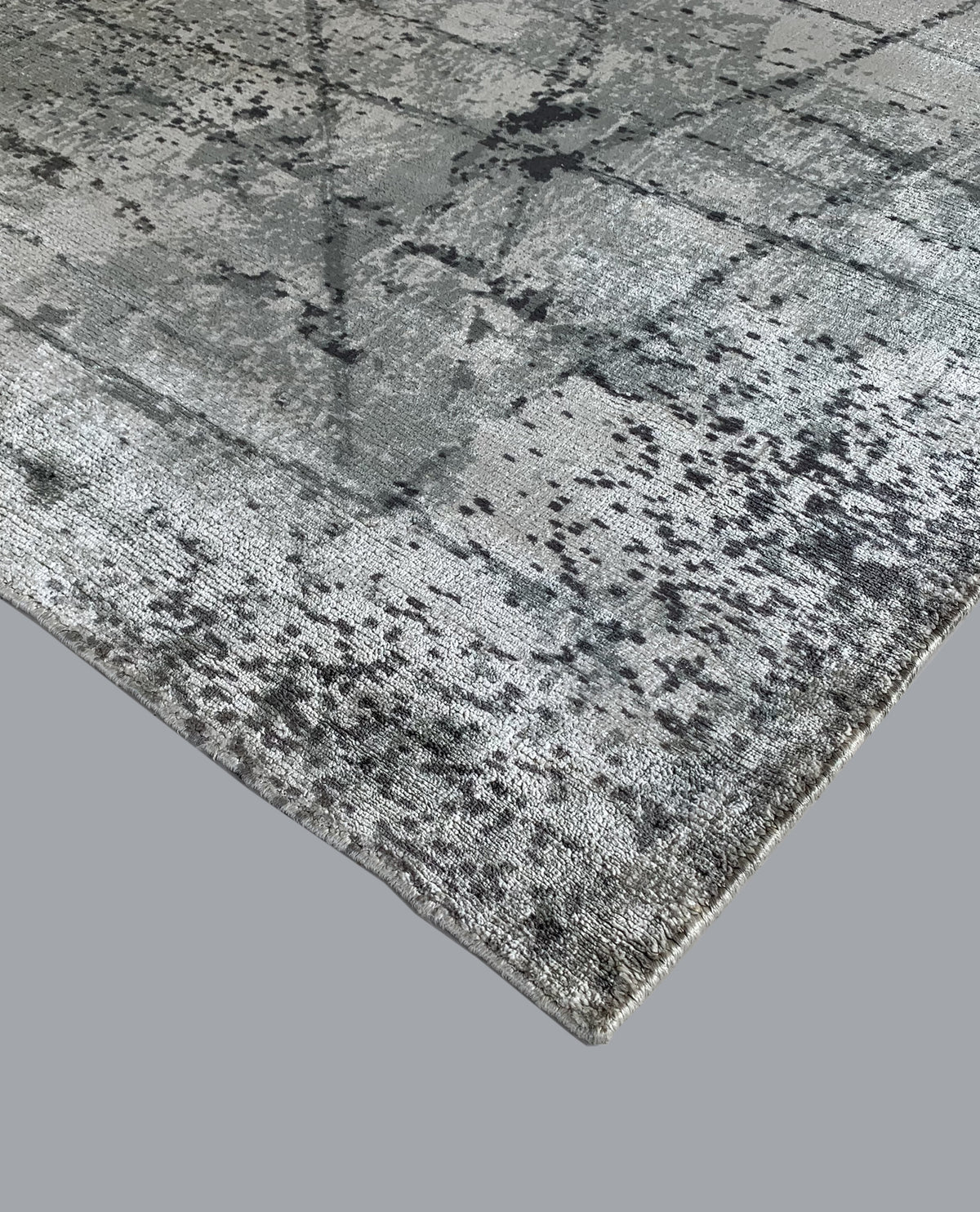 Rugslane Moderno Grey Abstract Design Luxurious 100% Banana Silk Carpet 8 ft X 10 ft