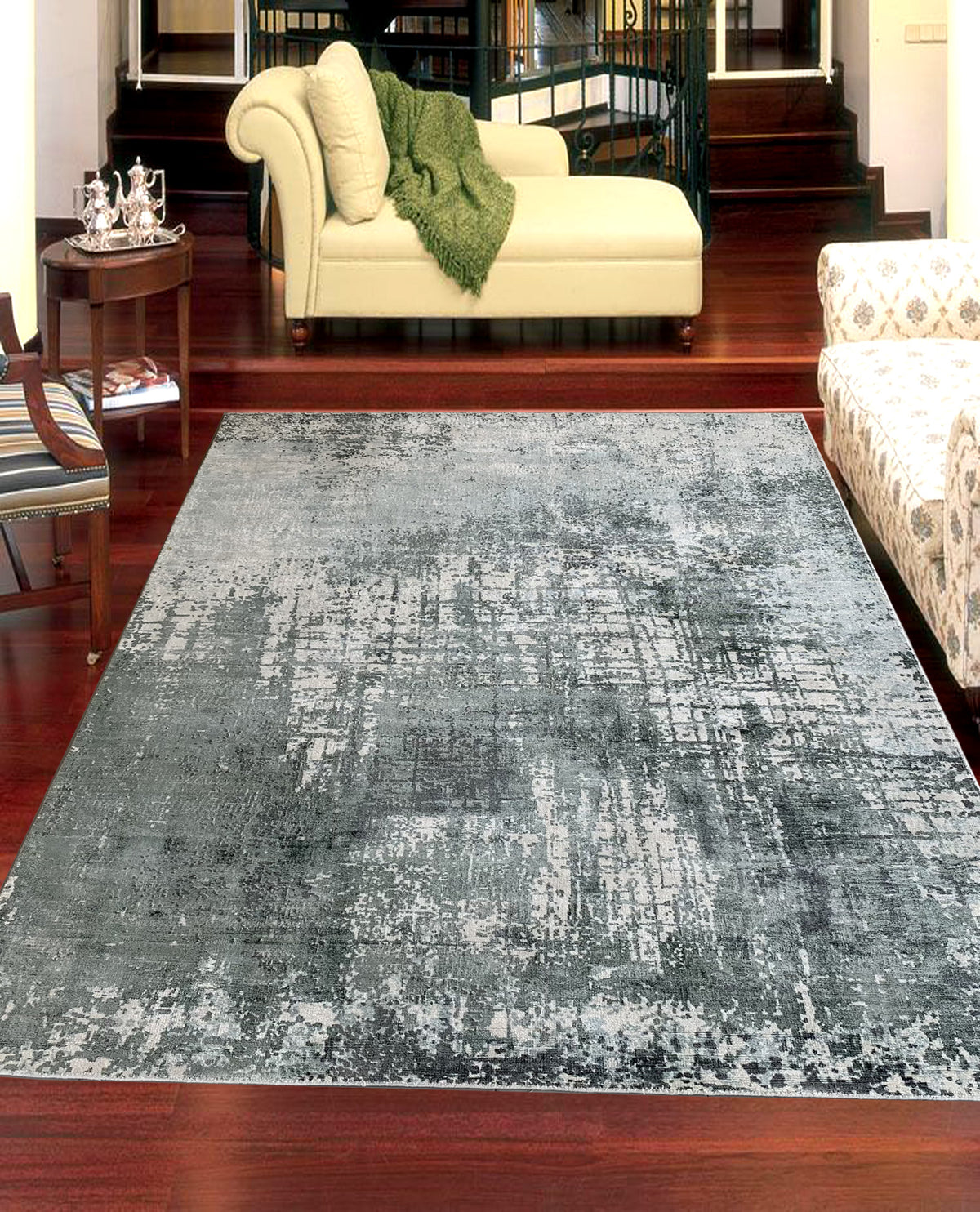 Rugslane Moderno Grey Silver Abstract Luxurious 100% Viscose Carpet 6ft X 9ft