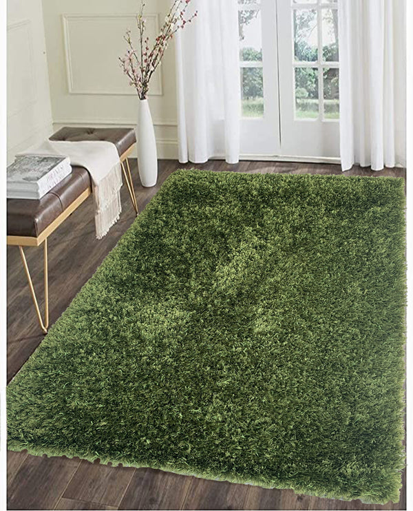 Rugslane Green Polyester shaggy 4.6ftX6.6ft