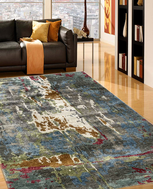 Rugslane Hand knotted Bamboo Silk Multi Abstract Carpet 6ft X 9ft