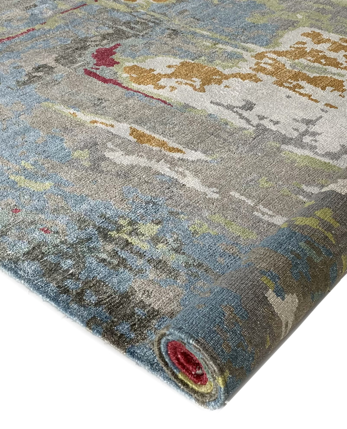 Rugslane Hand knotted Bamboo Silk Multi Abstract Carpet 6ft X 9ft