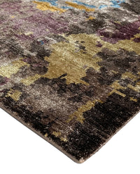 Rugslane Hand knotted Bamboo silk Multi Abstract Carpet 5.0ft X 7.10ft