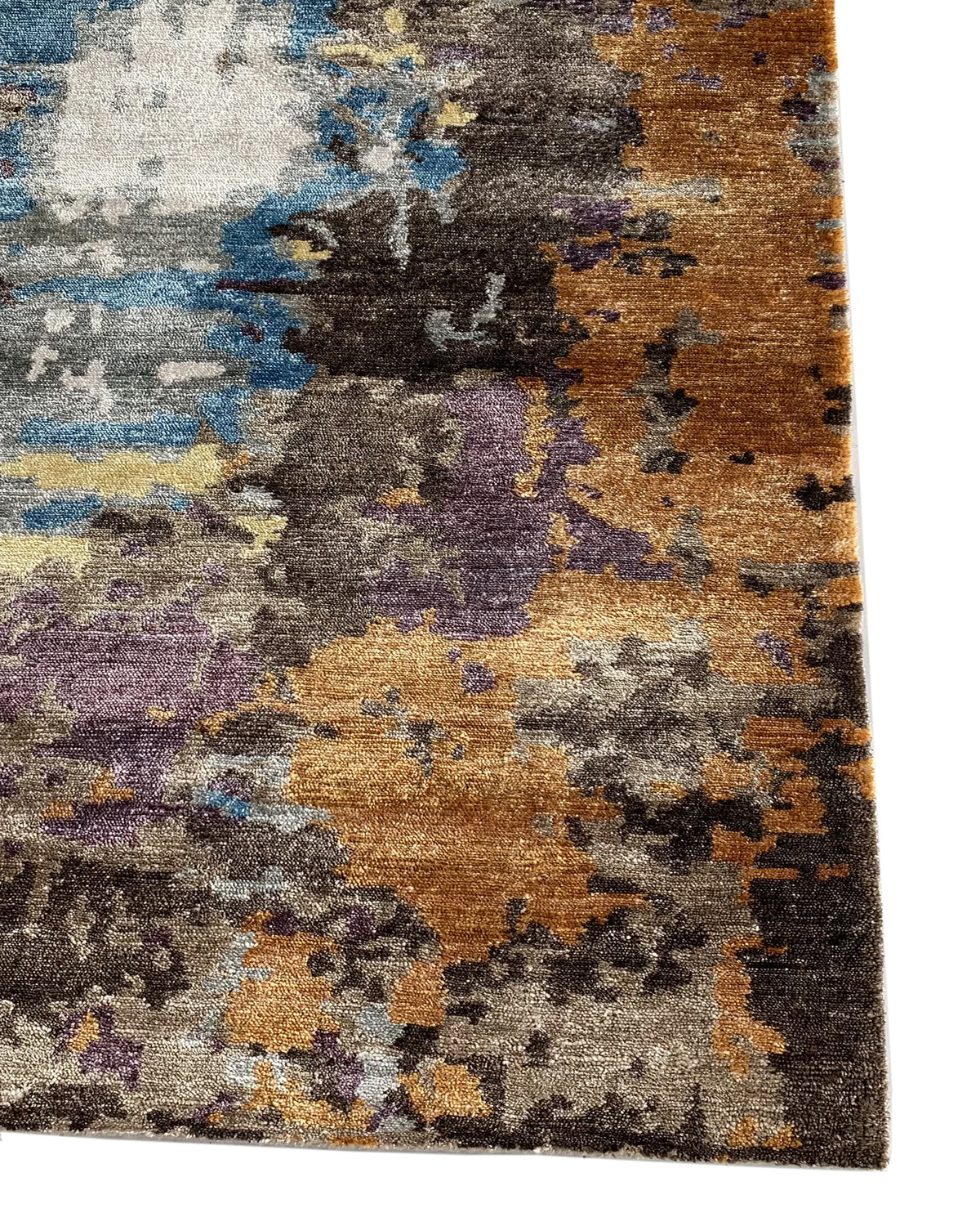Rugslane Hand knotted Bamboo silk Multi Abstract Carpet 5.0ft X 8.0ft