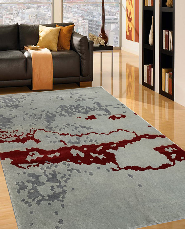 Rugslane Hand knotted Grey Red Abstract Carpet 6.1ft X 8.9ft