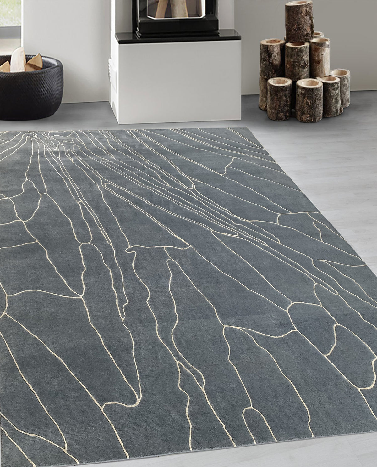Rugslane Hand knotted Grey Modern Carpet 6.7ft X 9.10ft