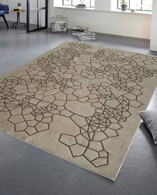 Rugslane Hand knotted Beige Modern Carpet 5.7ft X 8.0ft