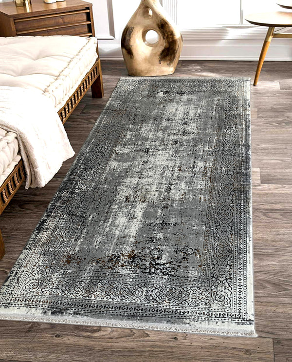 Rugslane Silver Abstract Runner Carpet 3.2ft X 10ft
