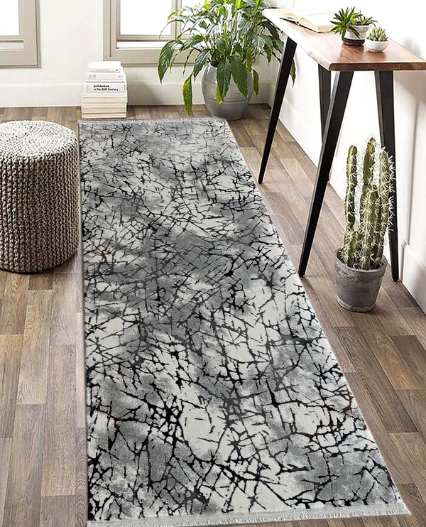 Rugslane Grey White Modern Runner Carpet 3.2ft X 6.8ft