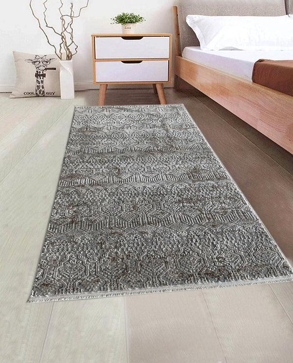 Rugslane Beige Silver Modern Runner Carpet 3.2ft X 6.8ft
