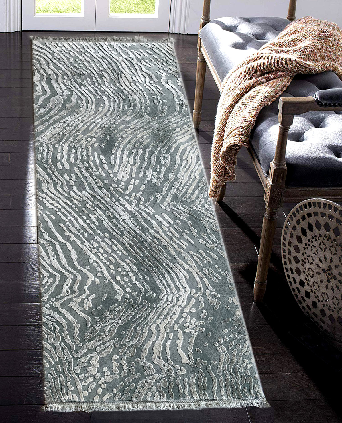 Rugslane Grey Abstract Runner Carpet 3.2ft X 6.7ft