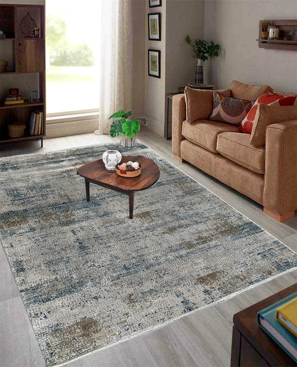 Rugslane Supreme Silver Turquoise Abstract Modern Premium Botanical Silk Carpet