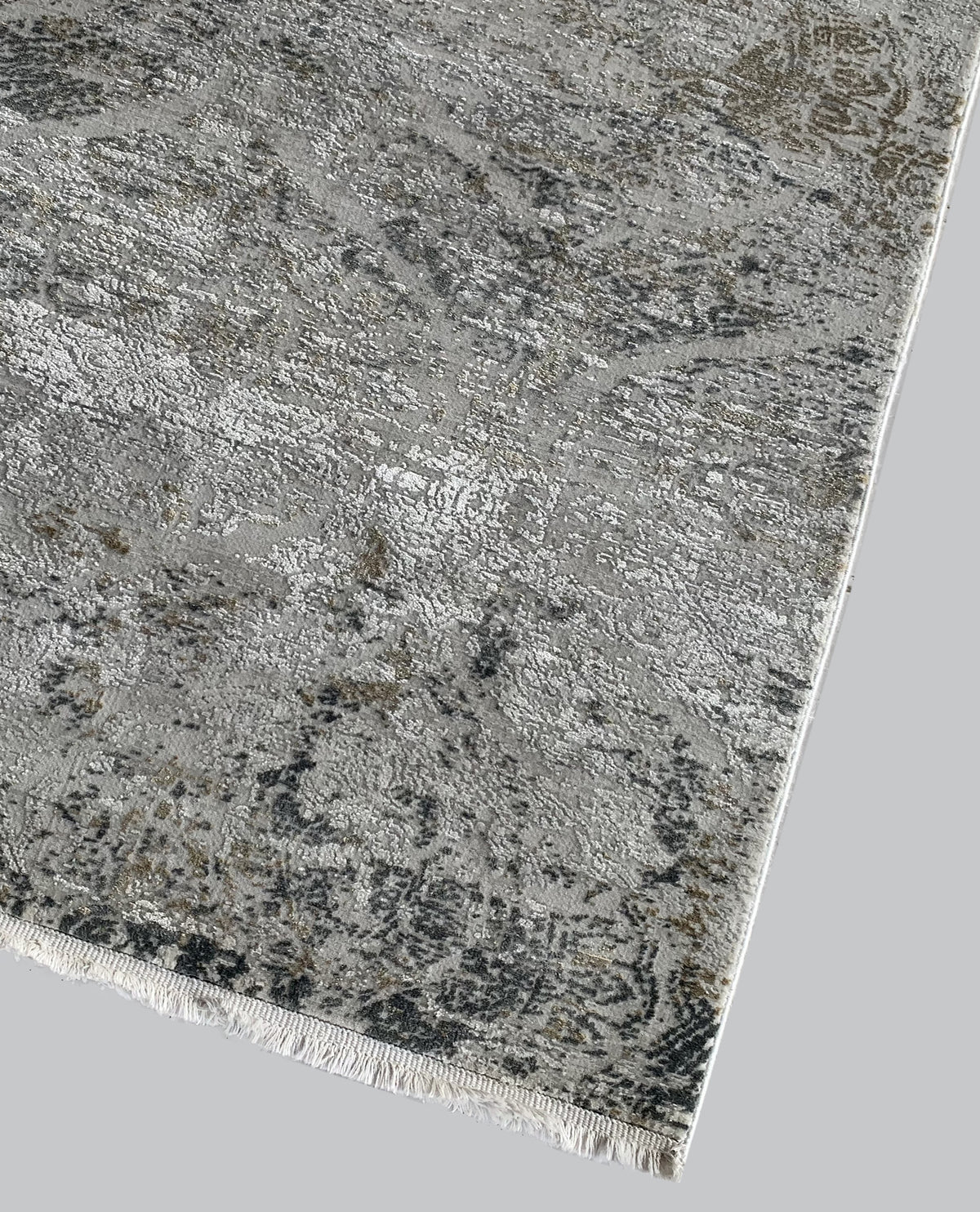 Rugslane Supreme Silver Grey Erased Damask Design Premium Botanical Silk Carpet
